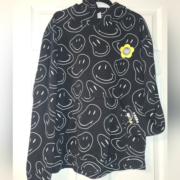 BSR By Samii Ryan Smiley Hoodie Black White Yellow Oversized Size Medium - Picture 8 of 8
